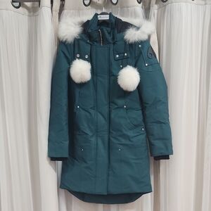 Women's Teal Parka with Faux Fur Trim